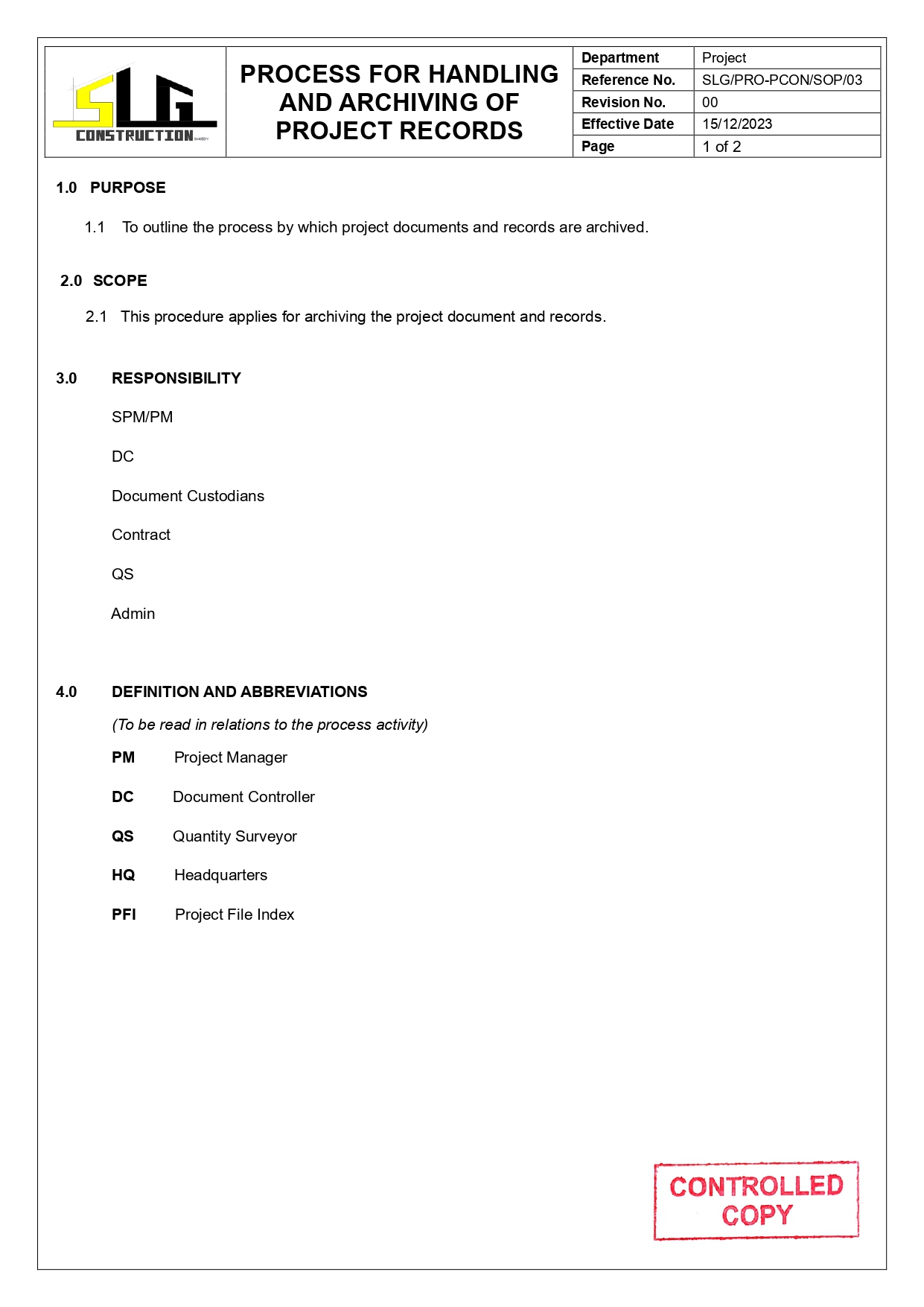 SLG-PRO-SOP Page 1